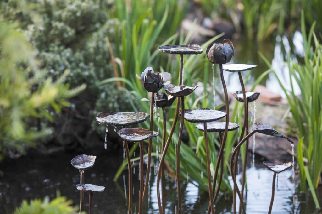 Lotus Flower – Michael Ferris. A water feature at Sculptures in the Garden Mudgee